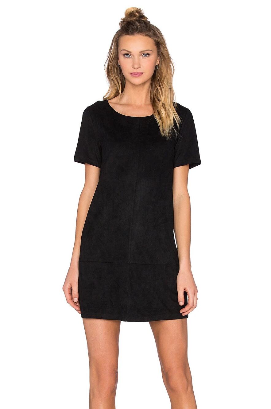 Bishop + Young Short Sleeves Zip Back Suede Mini Dress Black Small